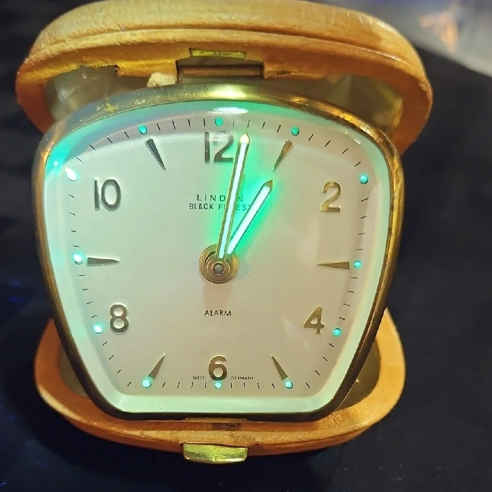 Linden Black Forest Travel Alarm Clock, West Germany, 1950-60s, UV Reactive